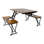 Table de pique - nique pliante en acier et bois, 1950 Table de pique - nique pliante en acier et bois, 1950