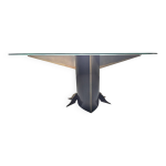 Table postmoderne belgo chrom / plateau ovale en verre / annes 80