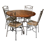 Table et quatre chaises fer forg et bois