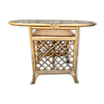 Table de repas  manger en verre et rotin