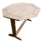 Table de repas octogonale vintage bois massif & pi�tement tr�teau