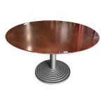 Table de runion ronde, pitement en mtal, plateau en bois naturel et plac