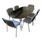 Table roche bobois et ses 6 chaises. 1970. 180x90.