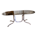 Table roche bobois en acier chrom et verre fum, 1970