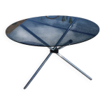 Table rond en mtal chrom dessus verre fum des annes 70
