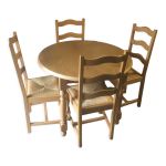Table ronde & 4 chaises pailles en chne et htre