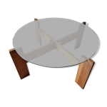 Table ronde en bois avec plateau en verre - vintage