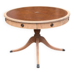 Table ronde extensible style empire cuir bordeaux rnove bois brut 168cm