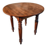 Table ronde franaise ancienne en noyer avec tiroir 1920s