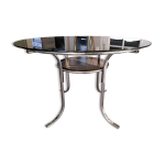 Table ronde en mtal chrom et verres fums