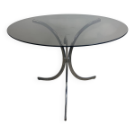 Table ronde en mtal et verre fum vintage 1970