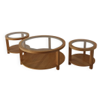 Tables rondes avec plateaux en verre, lot de 3.