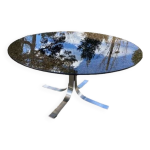 Table ronde réglable en acier et verre Table ronde réglable en acier et verre