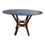 Table ronde rotin et verre