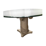 Table ronde en verre et pied en pierre sculpte - 130 cm