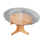 Table ronde vintage en bois et plateau verre, tchque, 1960, pied central