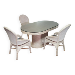 Table en roseau fendu / 3 × chaises / ensemble de salle à manger Table en roseau fendu / 3 × chaises / ensemble de salle à manger