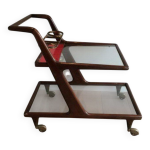 Table roulante en bois, laiton et verre