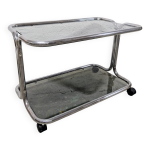 Table roulante chrome et verre fum