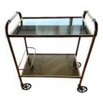 Table roulante vintage chromé 2 plateaux en verre fumé Table roulante vintage chromé 2 plateaux en verre fumé