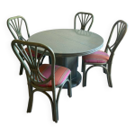 Table de salle  manger et 4 chaises en rotin