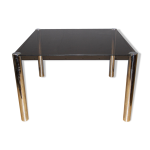 Table de salle à manger en chrome et verre fumé gris 1970 Table de salle à manger en chrome et verre fumé gris 1970