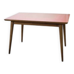 Table de salle  manger en htre des annes 50 avec plateau en formica rouge