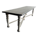 Table de salle  manger monastique en bois massif gris et blanc cass patin, style rfectoire rustique ...