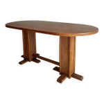 Table de salle � manger ovale en h�tre brun miel, style milieu du si�cle, avec accents en rotin, ann�es ...
