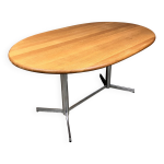 Table de salle  manger ovale vintage en chne massif chrom
