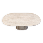 Table de salle � manger ovale vintage en travertin, ann�es 1970