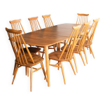 Table de salle à manger rétro en orme blond modèle 444, grande planche et 8 chaises de salle à manger ... Table de salle à manger rétro en orme blond modèle 444, grande planche et 8 chaises de salle à manger ...