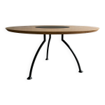 Table de salle  manger ronde de 140 cm en placage bois avec plateau tournant noir et pitement trpied ...