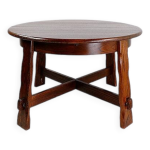 Table de salle à manger ronde à rallonge en chêne massif brutalist 1950s mid - 20th century Table de salle à manger ronde à rallonge en chêne massif brutalist 1950s mid - 20th century