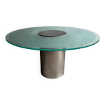 Table de salle  manger ronde en verre dpoli translucide avec pied en acier inoxydable bross style ...