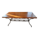 Table de salle  manger vintage 6 / 8 places, bois et fer forg + 2 rallonges, belle qualit