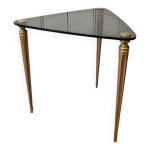 Table tripode en verre fum� plateau triangulaire ann�es 1950 1960