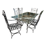 Table en verre et chaises fer forg�