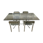 Table vintage en verre et pitement chrom et 4 chaises assorties