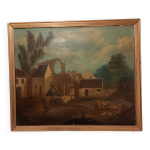 Tableau ancien, �cole fran�aise du xviiie s. , sc�ne bucolique, ruines