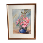 Tableau aquarelle m. buffeteau bouquet fleurs signe & cadre bois dor vintage