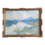 Tableau aquarelle paysage à la rivière vers 1920 + encadrement Tableau aquarelle paysage à la rivière vers 1920 + encadrement