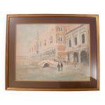Tableau aquarelle signé en bas à drte vue de venise animée dans on cadre Tableau aquarelle signé en bas à drte vue de venise animée dans on cadre