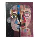 Tableau contemporain visage portrait gomtrique cubisme expressionnisme  dualit  - ?uvre originale ...