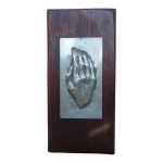 Tableau dcoratif contemporain en bois et main en aluminium sign 1970