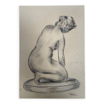 Tableau au fusain, tude au dessin statue de femme pltre d atelier sign