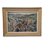 Tableau gouache annes 1950 arrire pays mditerranen, encadr, sign f robinet