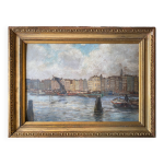 Tableau hsp cole du nord impressionniste fin xix marine port sign + cadre