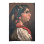Tableau hsp  jeune femme  la boucle et au chle  sign labb