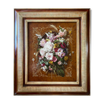 Tableau hsp  nature morte aux fleurs des champs  trompe l'oeil avec cadre